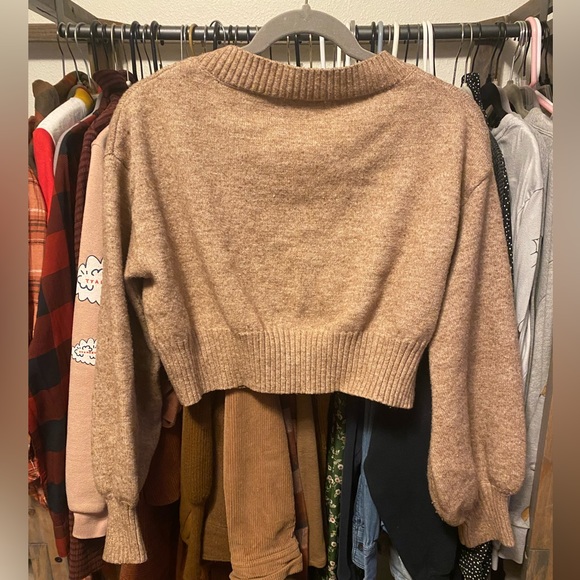 Brown Drop Shoulder Oversized Crop Cardigan - Picture 2 of 5